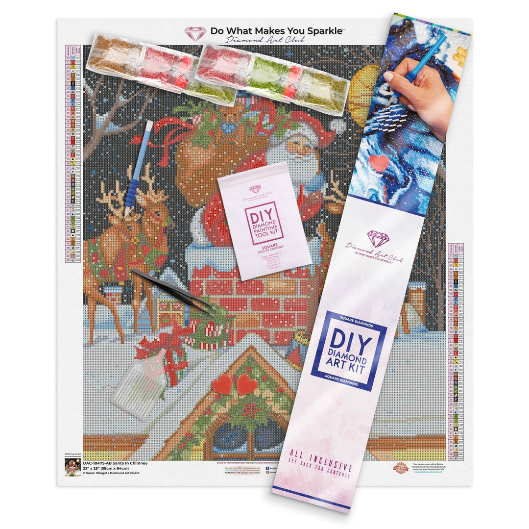 Diamond Art Club – Santa in the Chimney Christmas Diamond Painting (Square Drill, 22" x 25") - Pisgah Needleworks