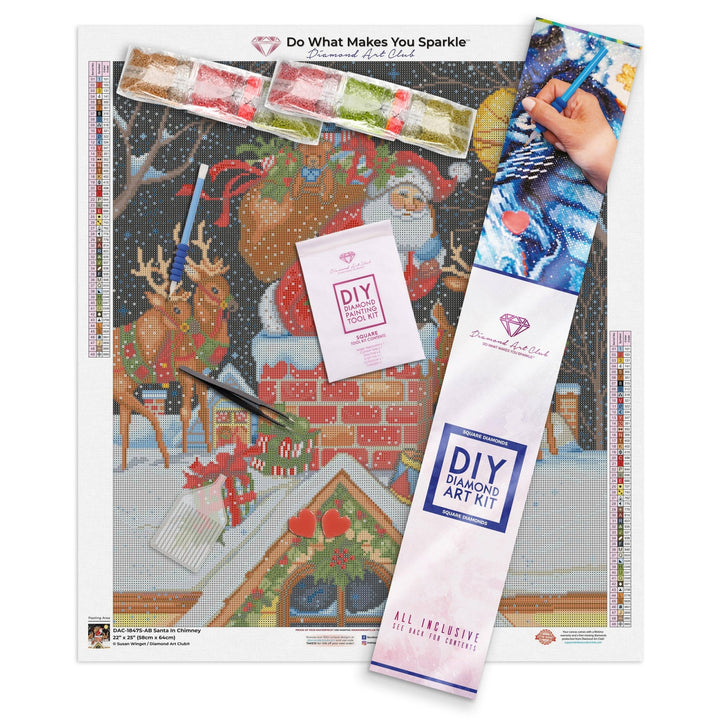 Diamond Art Club – Santa in the Chimney Christmas Diamond Painting (Square Drill, 22" x 25") - Pisgah Needleworks