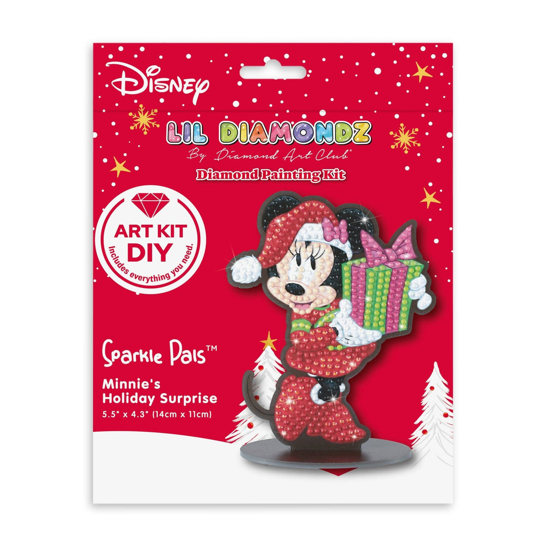 Diamond Art Club - Sparkle Pals™ - Minnie’s Holiday Surprise: Round with 10 Colors including 2 ABs and 4 Fairy Dust Diamonds / 545 / 5.5" x 4.3" (14cm x 11cm) - Pisgah Needleworks