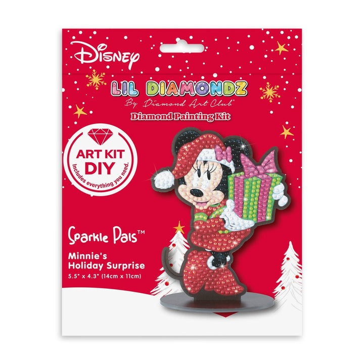 Diamond Art Club - Sparkle Pals™ - Minnie’s Holiday Surprise: Round with 10 Colors including 2 ABs and 4 Fairy Dust Diamonds / 545 / 5.5" x 4.3" (14cm x 11cm) - Pisgah Needleworks