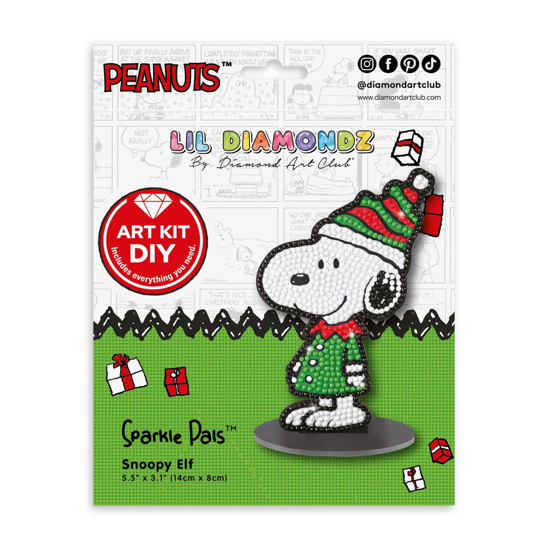 Diamond Art Club - Sparkle Pals™ - Snoopy Elf: Round with 4 Colors including 2 Fairy Dust Diamonds / 679 / 5.5" x 3.1" (14cm x 8cm) - Pisgah Needleworks
