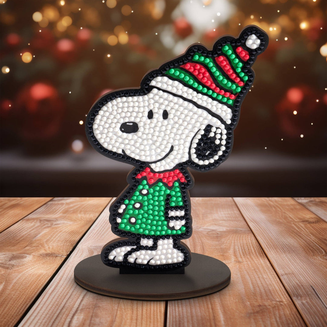 Diamond Art Club - Sparkle Pals™ - Snoopy Elf: Round with 4 Colors including 2 Fairy Dust Diamonds / 679 / 5.5" x 3.1" (14cm x 8cm) - Pisgah Needleworks