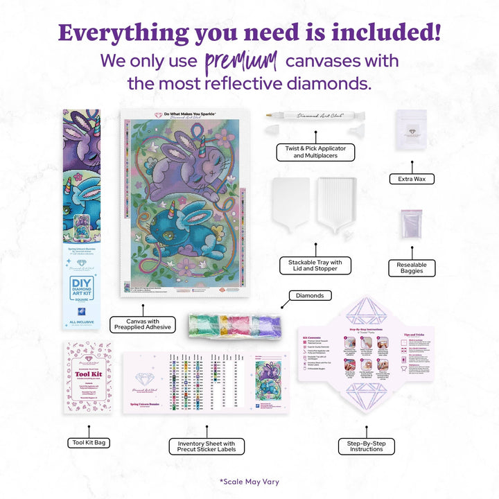 Diamond Art Club Spring Unicorn Bunnies Square Diamond Painting Kit - Pisgah Needleworks