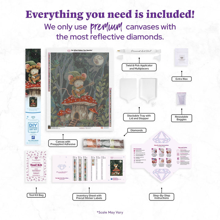 Diamond Art Club - The Light of the Silvery Moon: Square with 56 Colors including 3 ABs and 1 Fairy Dust Diamond / 63,616 / 22" x 28" (56cm x 71cm) - Pisgah Needleworks