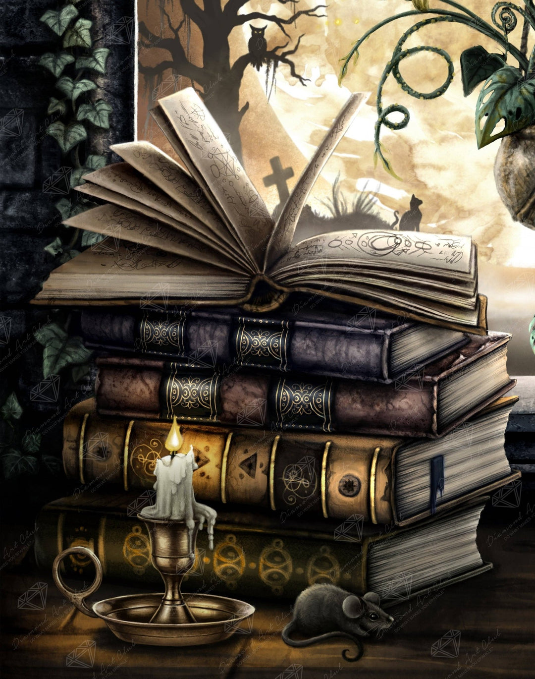 Diamond Art Club - The Midnight Library: Square with 44 Colors including 1 AB and 5 Fairy Dust Diamonds / 63,616 / 22" x 28" (55.8cm x 70.7cm) - Pisgah Needleworks