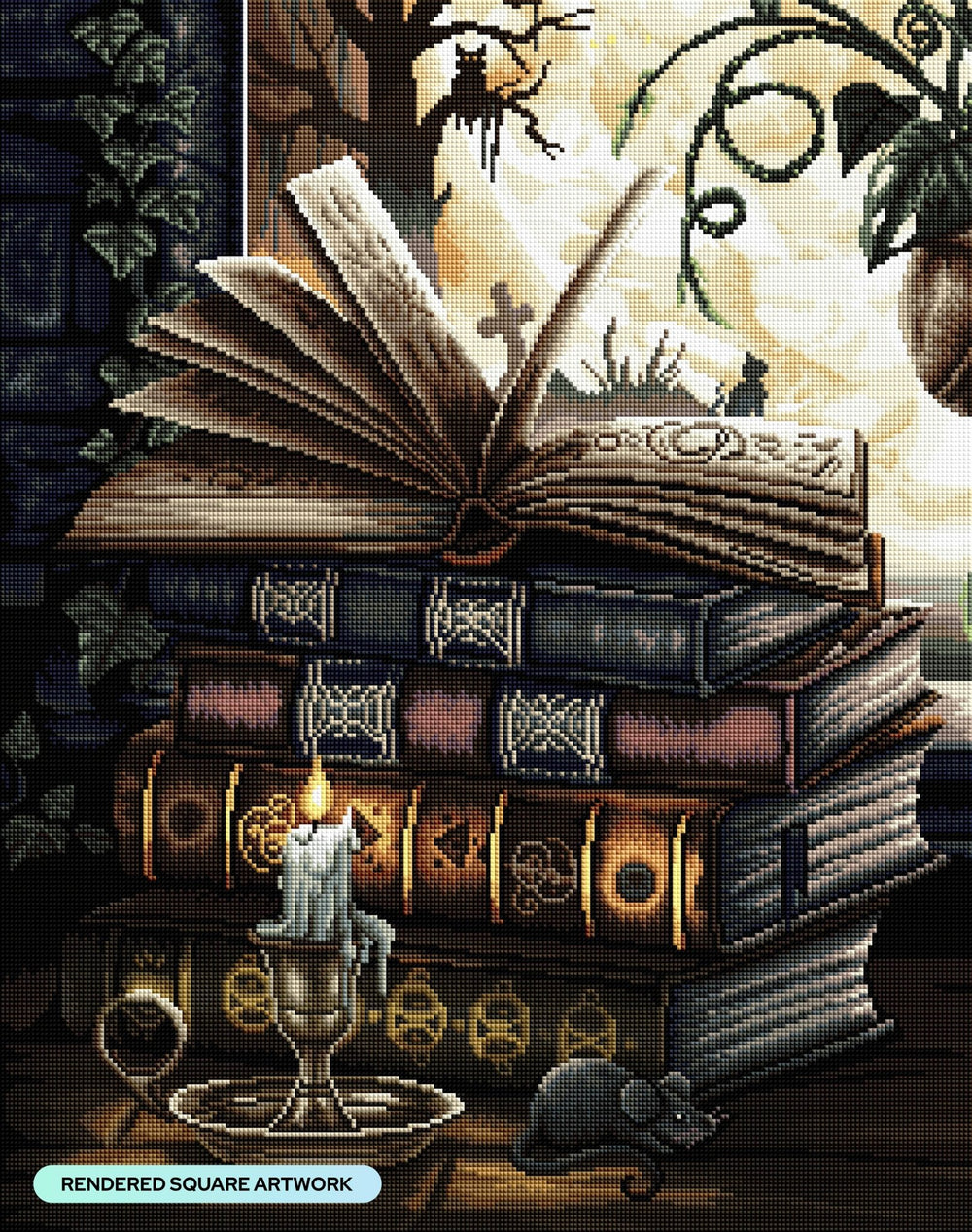 Diamond Art Club - The Midnight Library: Square with 44 Colors including 1 AB and 5 Fairy Dust Diamonds / 63,616 / 22" x 28" (55.8cm x 70.7cm) - Pisgah Needleworks
