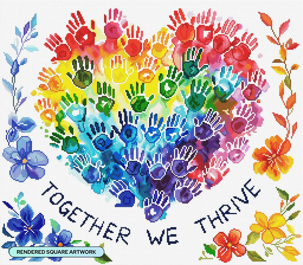 Diamond Art Club - Together We Thrive: Square with 80 Colors including 2 ABs and 1 Electro Diamond and 3 Fairy Dust Diamonds / 57,344 / 25" x 22" (63.7cm x 55.8cm) - Pisgah Needleworks