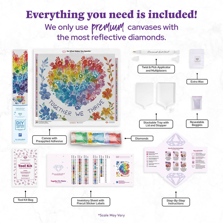 Diamond Art Club - Together We Thrive: Square with 80 Colors including 2 ABs and 1 Electro Diamond and 3 Fairy Dust Diamonds / 57,344 / 25" x 22" (63.7cm x 55.8cm) - Pisgah Needleworks