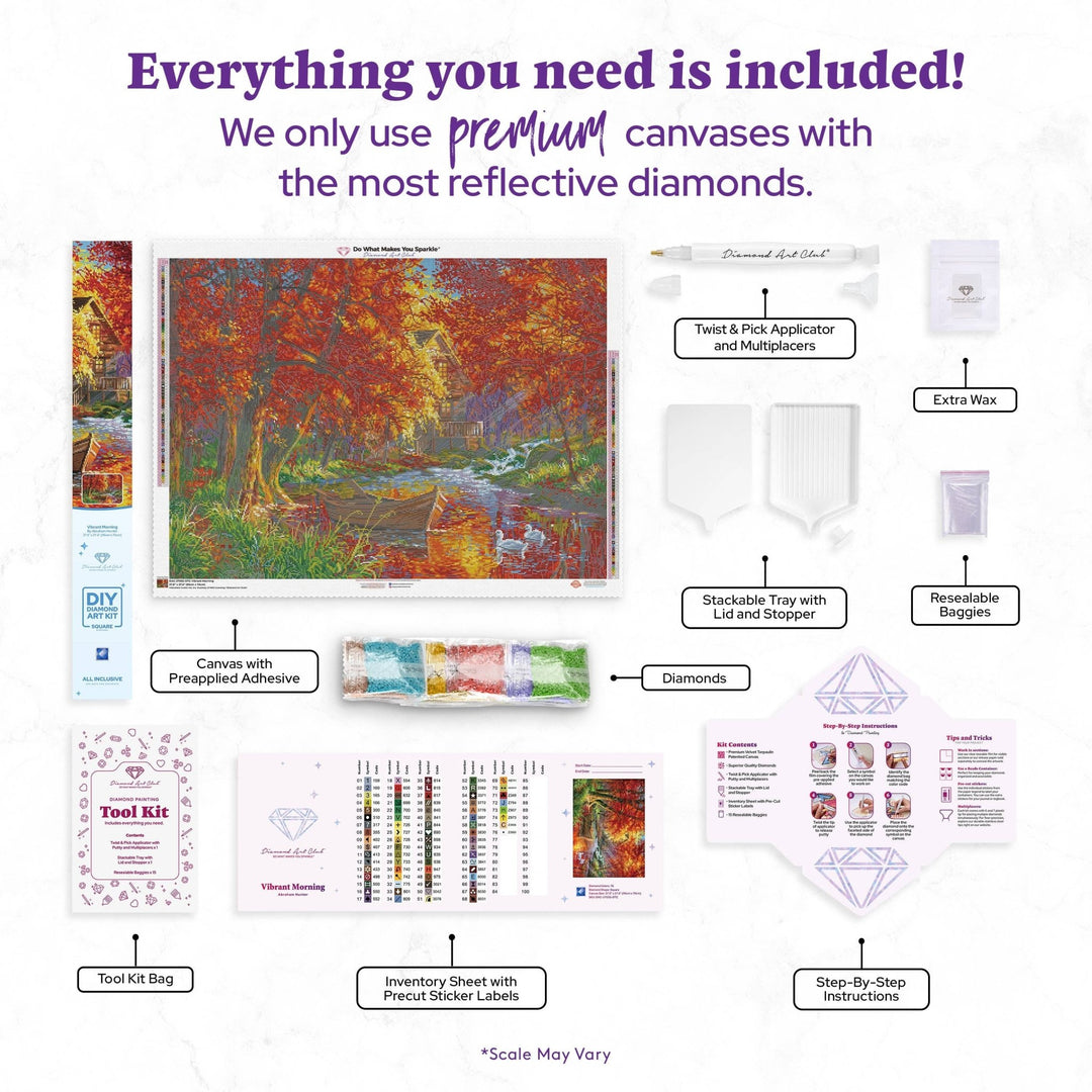 Diamond Art Club Vibrant Morning Autumn Cabin Square Diamond Painting Kit - Pisgah Needleworks