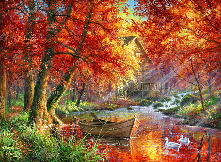 Diamond Art Club Vibrant Morning Autumn Cabin Square Diamond Painting Kit - Pisgah Needleworks