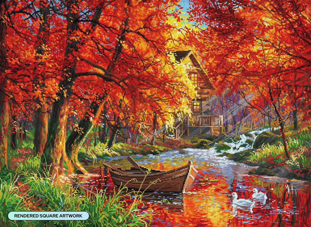 Diamond Art Club Vibrant Morning Autumn Cabin Square Diamond Painting Kit - Pisgah Needleworks