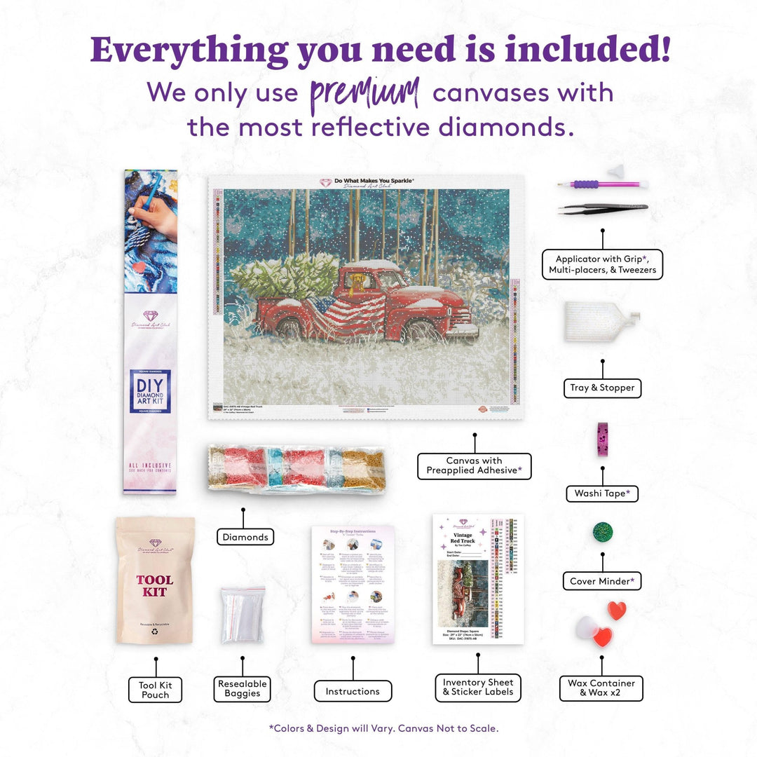 Diamond Art Club – Vintage Red Truck Diamond Painting (Square Drill, 29" x 22") - Pisgah Needleworks