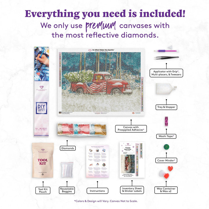 Diamond Art Club – Vintage Red Truck Diamond Painting (Square Drill, 29" x 22") - Pisgah Needleworks