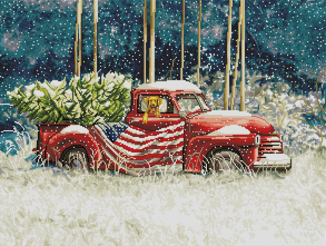 Diamond Art Club – Vintage Red Truck Diamond Painting (Square Drill, 29" x 22") - Pisgah Needleworks