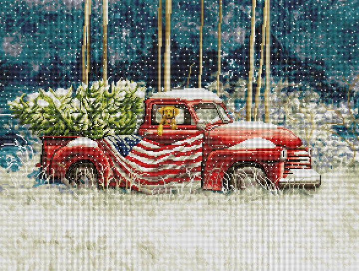 Diamond Art Club – Vintage Red Truck Diamond Painting (Square Drill, 29" x 22") - Pisgah Needleworks