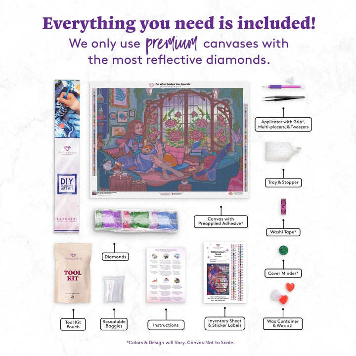 Diamond Art Club - Wilhelmina's Nook: Square with 72 Colors including 3 ABs and 3 Fairy Dust Diamonds / 70,784 / 31" x 22" (78.7cm x 55.8cm) - Pisgah Needleworks