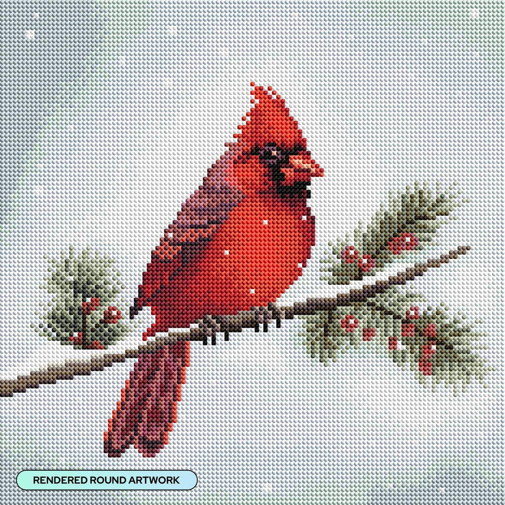Diamond Art Club – Winter Cardinal Diamond Painting (Round Drill, 13" x 13") - Pisgah Needleworks