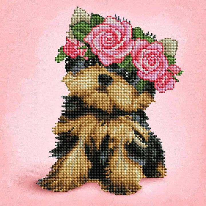Diamond Art Club® Yorkie & Roses Diamond Painting Kit – Square Drill - Pisgah Needleworks