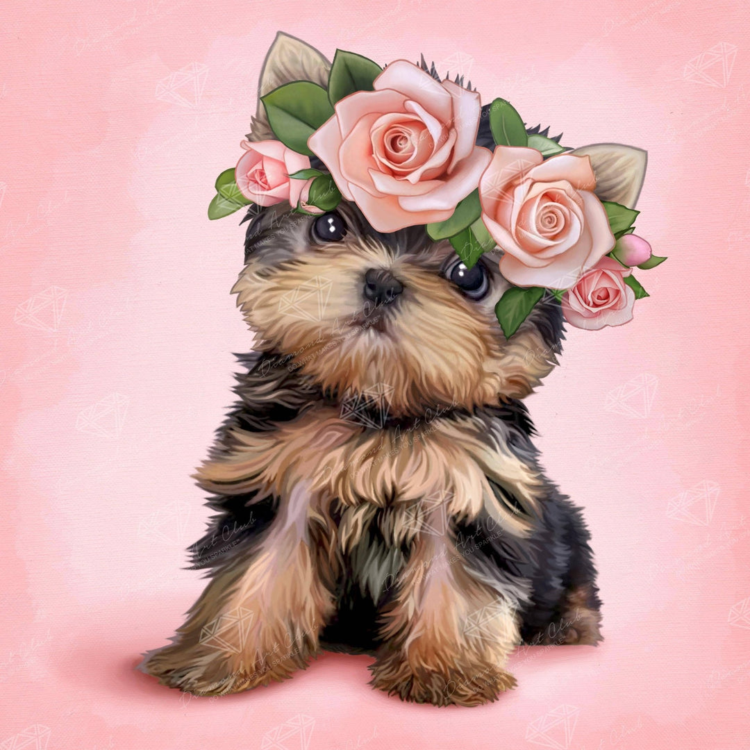 Diamond Art Club® Yorkie & Roses Diamond Painting Kit – Square Drill - Pisgah Needleworks