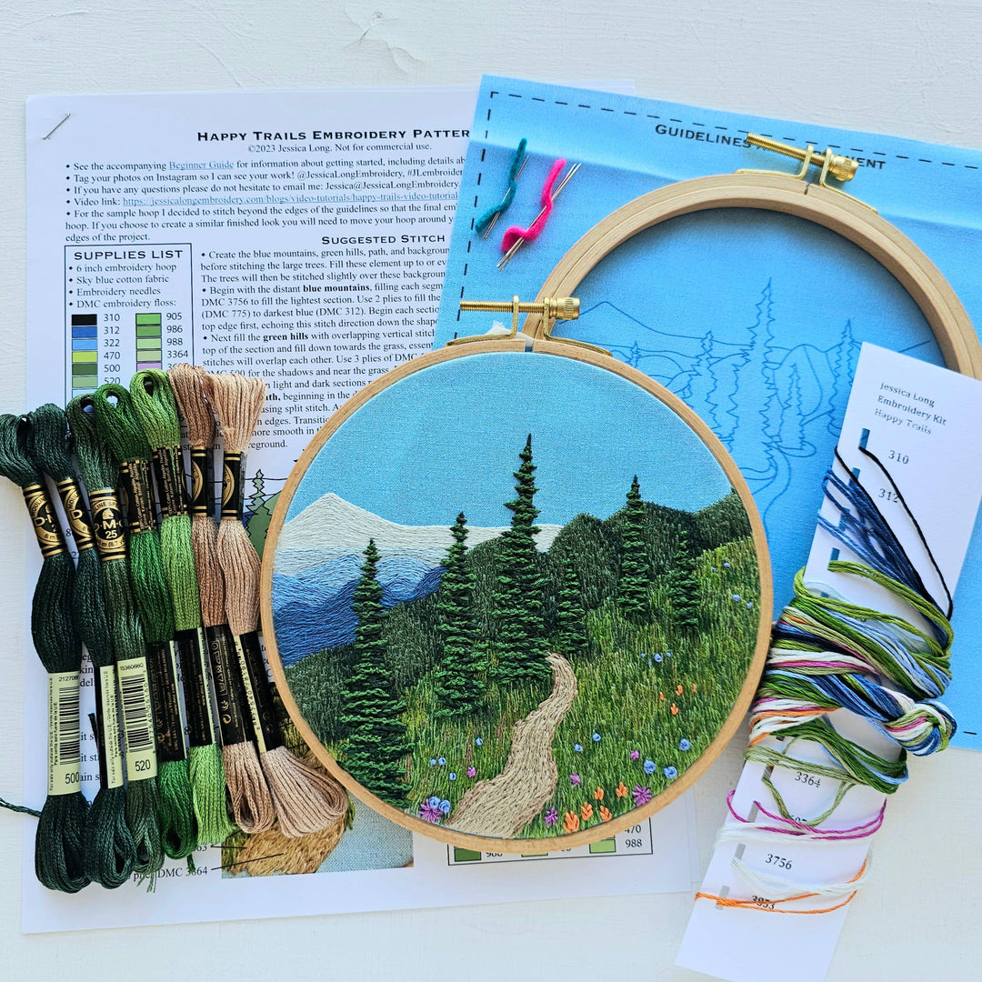 Jessica Long Embroidery – Happy Trails Landscape Embroidery Kit | 6" Intermediate Hand Embroidery