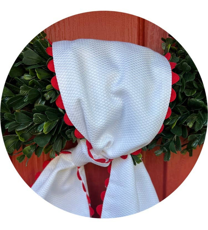 THE ROYALTY COLLECTION - White Cotton Pique Sash with Trim: 54 inches / Blue - Pisgah Needleworks