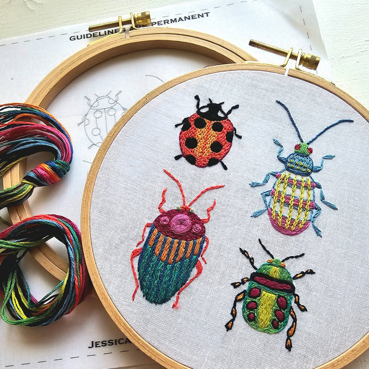 Jessica Long Embroidery – Beetle Collection Embroidery Kit | Colorful Bug Sampler