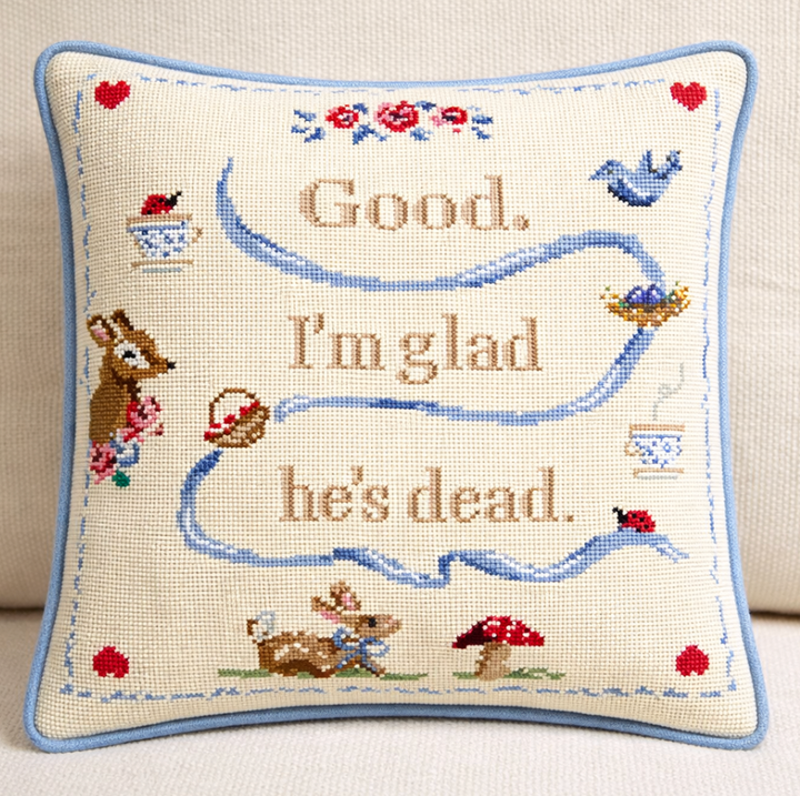 Jennifer Vallez JV268 “Good. I’m Glad He’s Dead.” Needlepoint Canvas | 18 Mesh