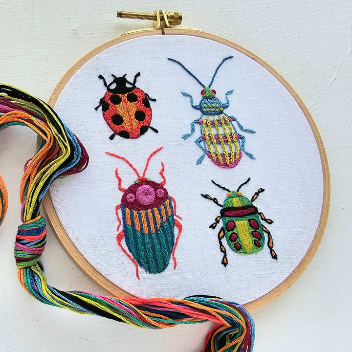 Jessica Long Embroidery – Beetle Collection Embroidery Kit | Colorful Bug Sampler