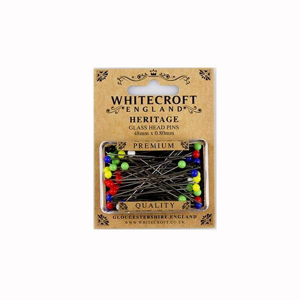 Nurge - Heritage Glass Head Pins 48 x 0.80mm - 10 cards of 50 - Pisgah Needleworks