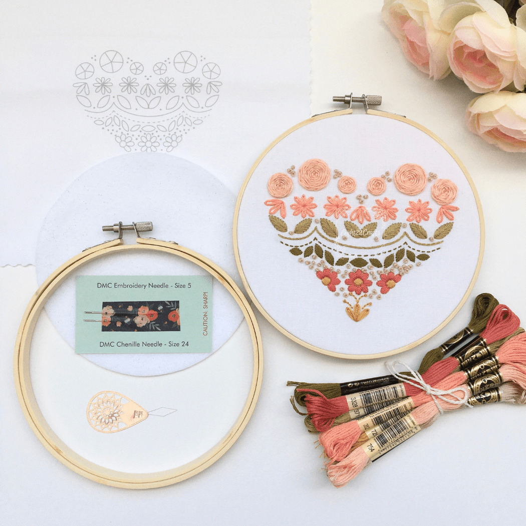 Eight22Crafts - Dreamy Boho Heart Sampler Embroidery Kit, Level 1 - Pisgah Needleworks
