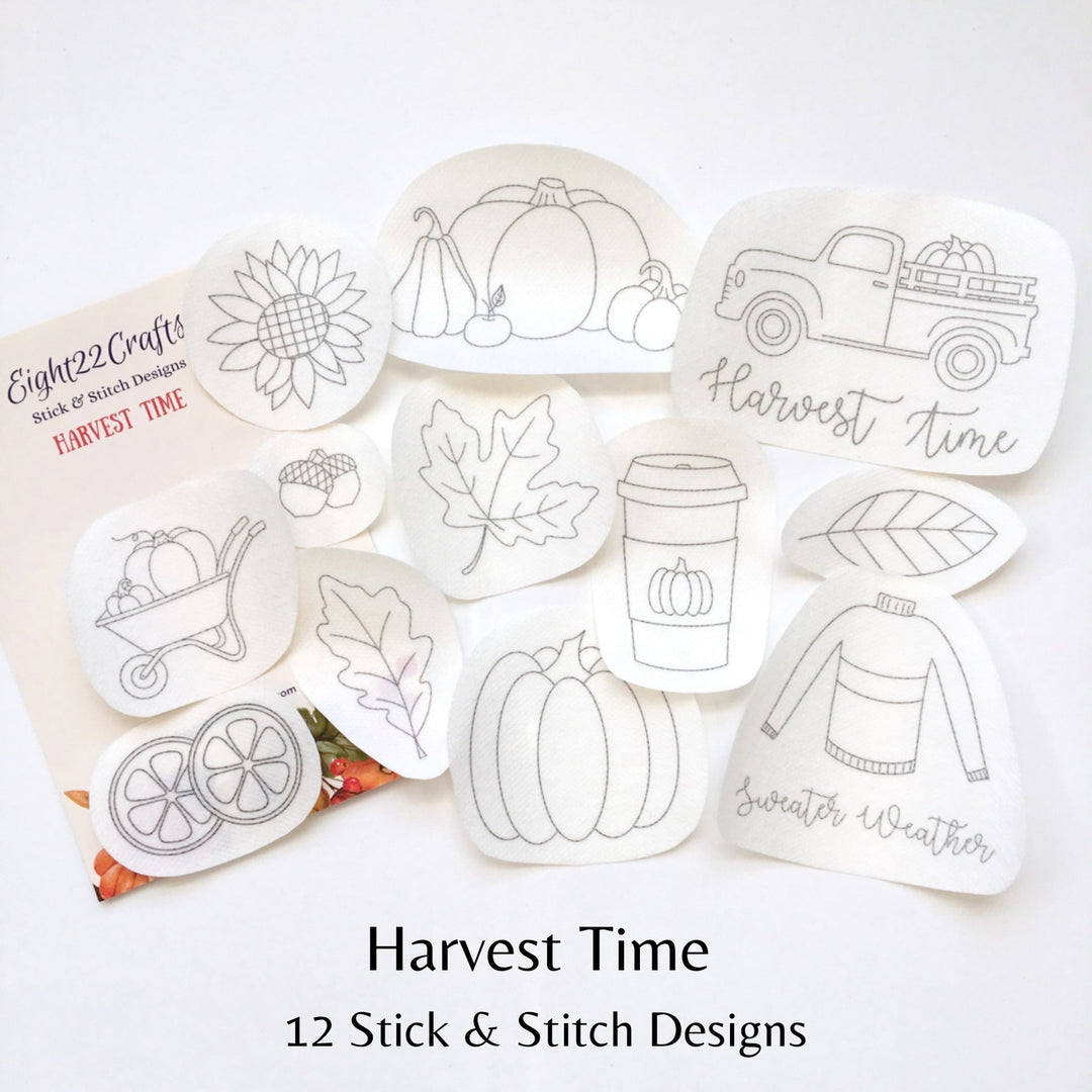 Eight22Crafts – Harvest Time Stick & Stitch Embroidery Designs (Set of 12) - Pisgah Needleworks