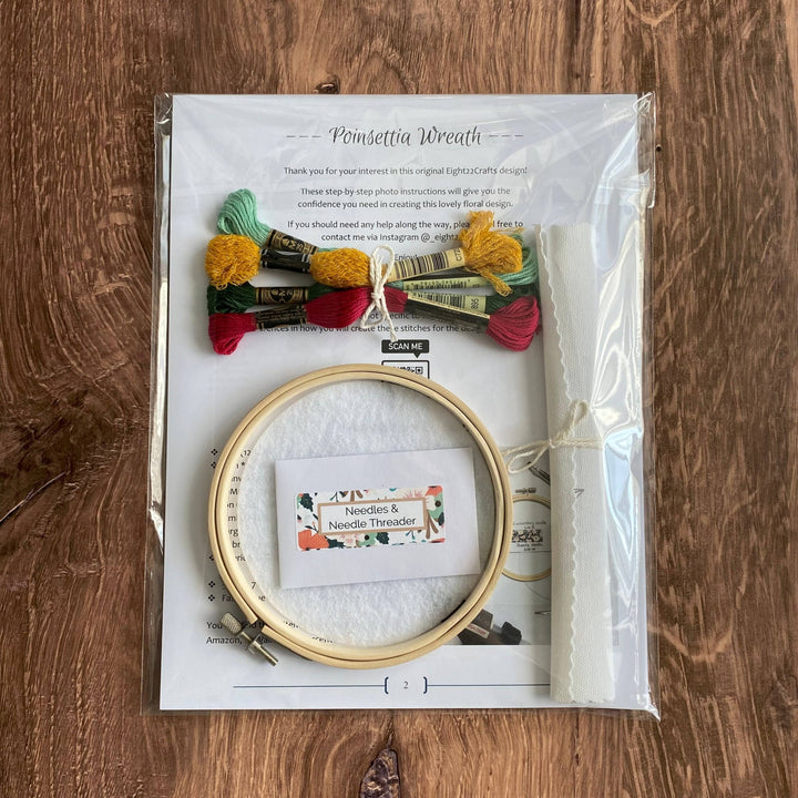 Eight22Crafts - Poinsettia Wreath Embroidery Kit - Pisgah Needleworks