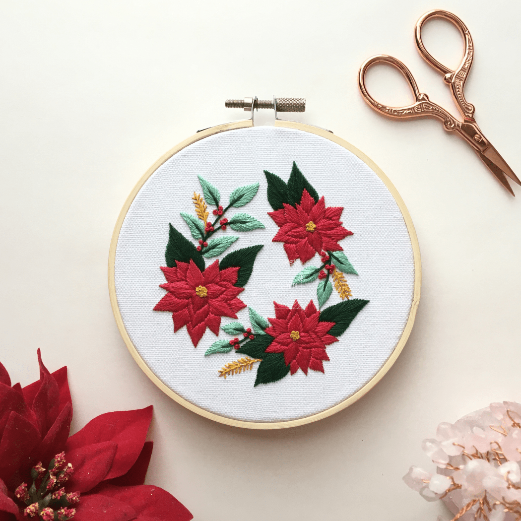 Eight22Crafts - Poinsettia Wreath Embroidery Kit - Pisgah Needleworks