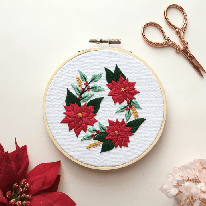 Eight22Crafts - Poinsettia Wreath Embroidery Kit - Pisgah Needleworks