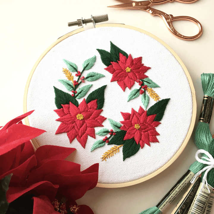 Eight22Crafts - Poinsettia Wreath Embroidery Kit - Pisgah Needleworks