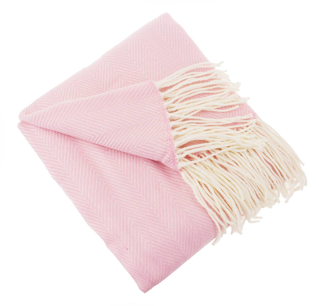 Fennco Styles - Herringbone Throw Blanket with Fringe: Pink - Pisgah Needleworks