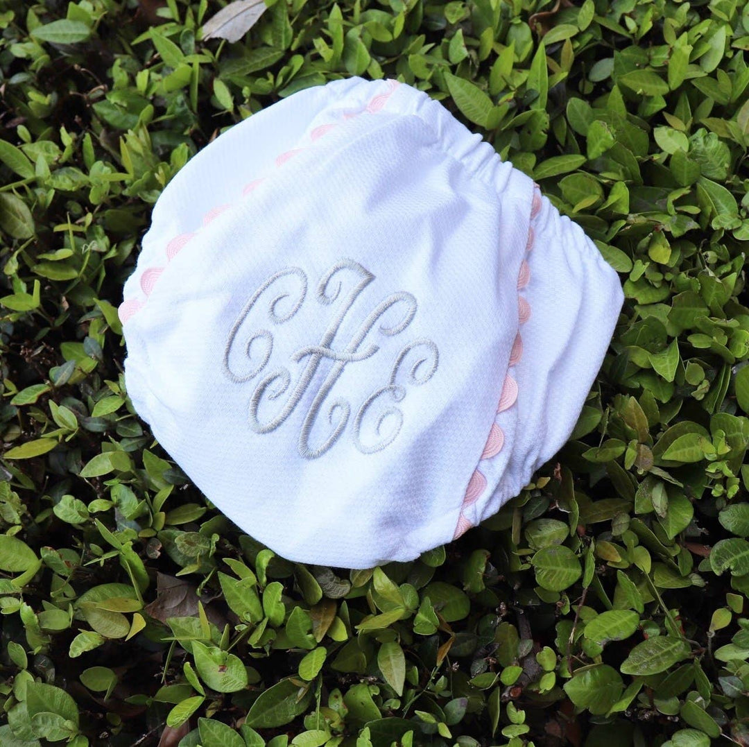 THE ROYALTY COLLECTION - White Cotton Pique Diaper Cover: Pink / Small - (0-6m) - Pisgah Needleworks