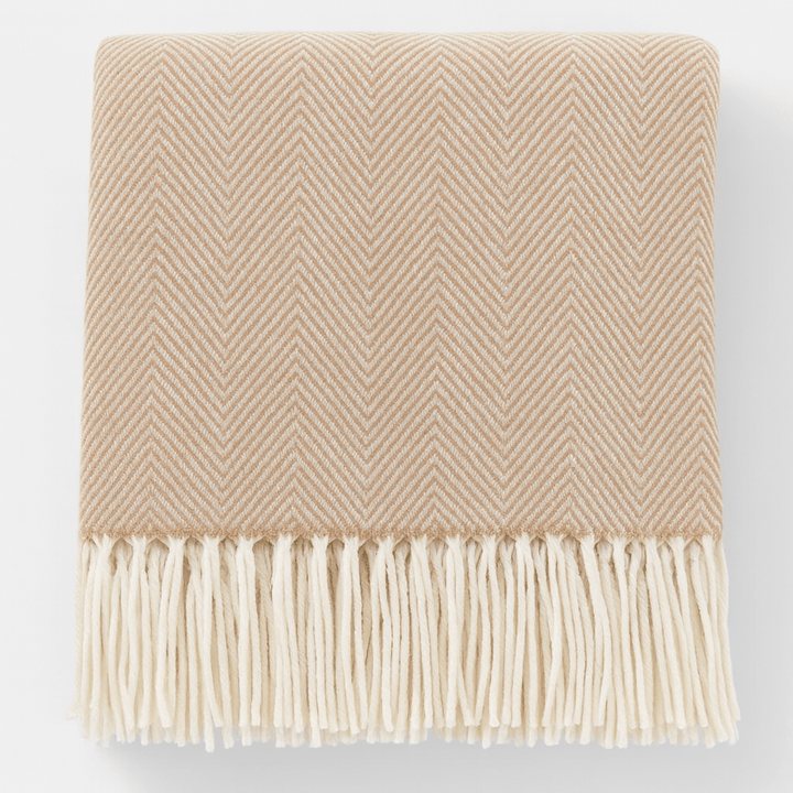 Fennco Styles Camel Herringbone Throw Blanket with Fringe (50x60) - Pisgah Needleworks