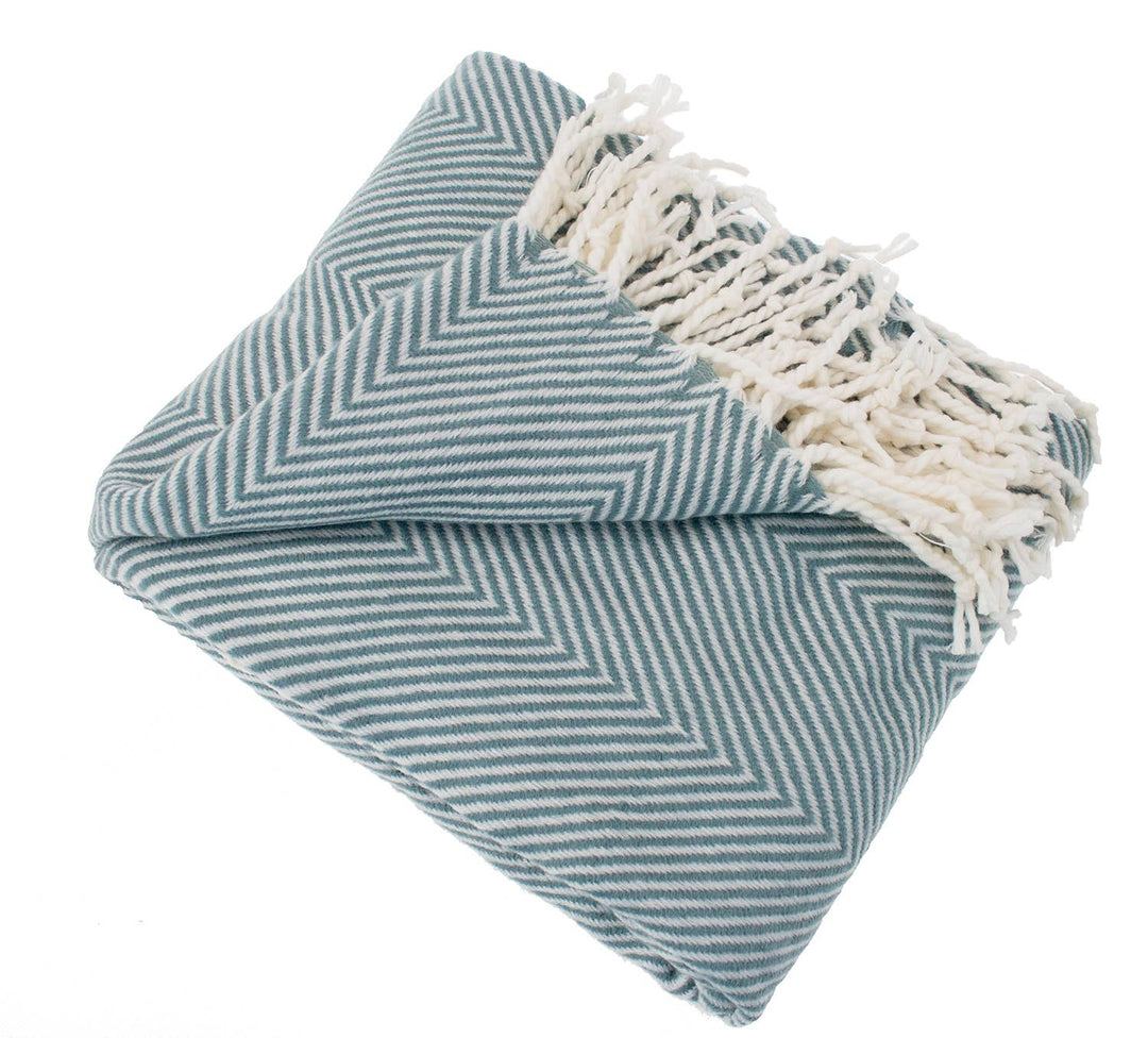 Fennco Styles Frost Green Classic Chevron Throw Blanket with Tassels (50x60) - Pisgah Needleworks