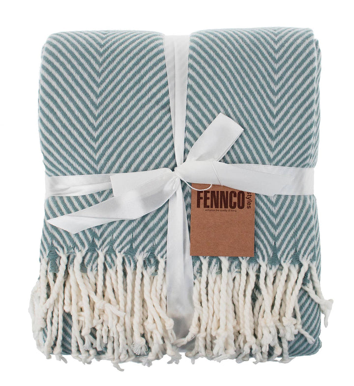 Fennco Styles Frost Green Classic Chevron Throw Blanket with Tassels (50x60) - Pisgah Needleworks
