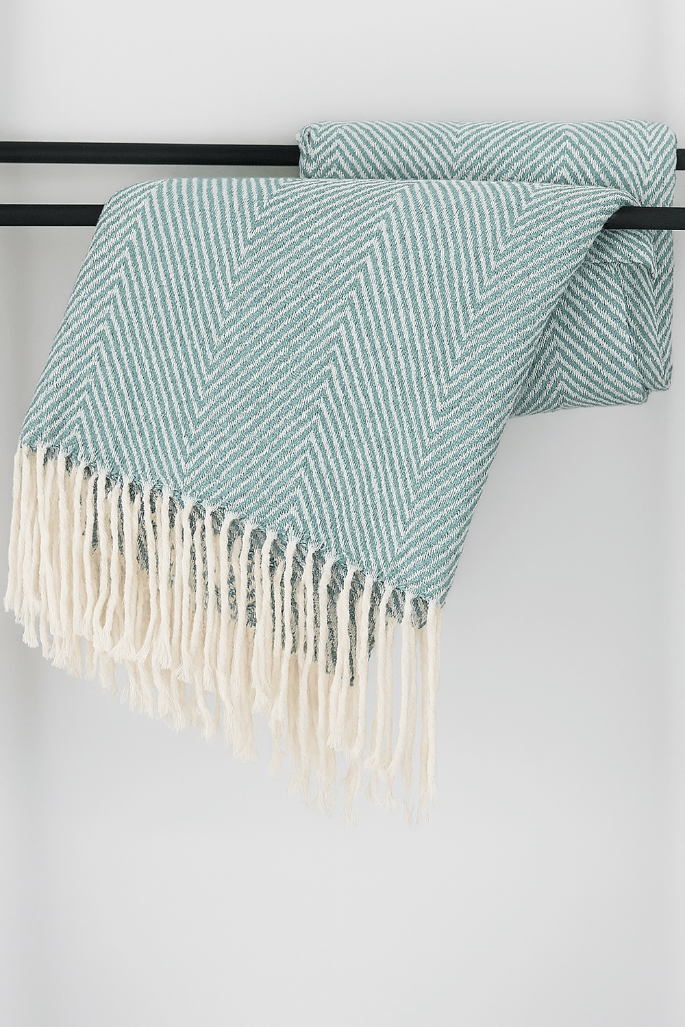 Fennco Styles Frost Green Classic Chevron Throw Blanket with Tassels (50x60) - Pisgah Needleworks