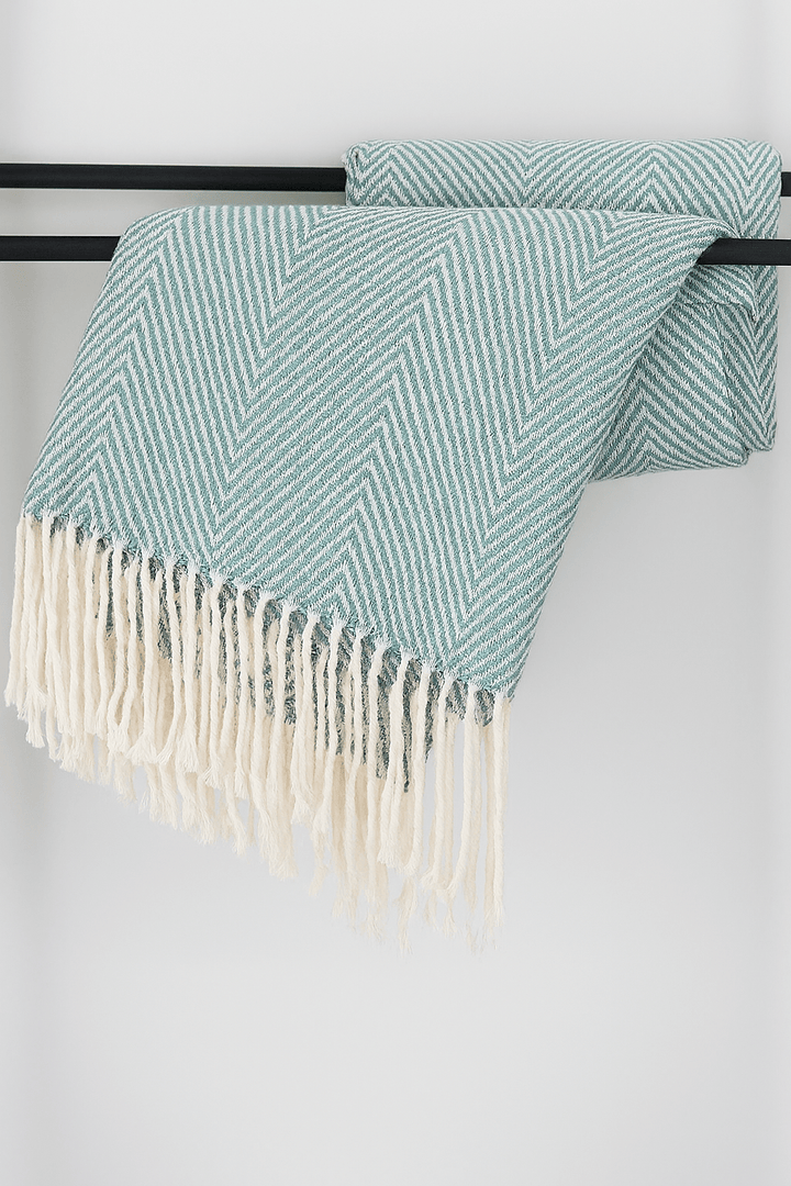 Fennco Styles Frost Green Classic Chevron Throw Blanket with Tassels (50x60) - Pisgah Needleworks