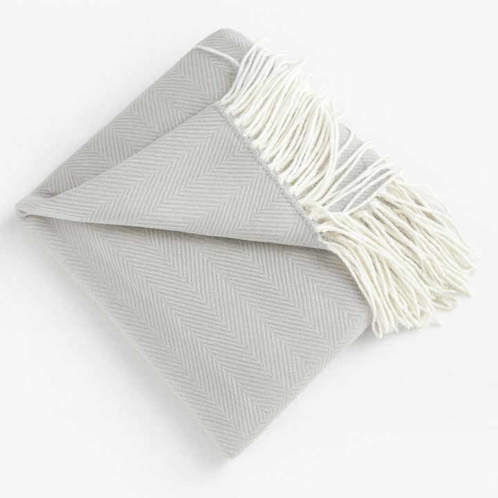 Fennco Styles Grey Herringbone Throw Blanket with Fringe (50x60) - Pisgah Needleworks