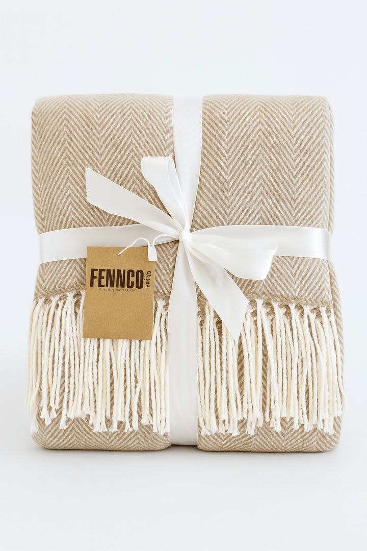 Fennco Styles Pink Herringbone Throw Blanket with Fringe (50x60) - Pisgah Needleworks