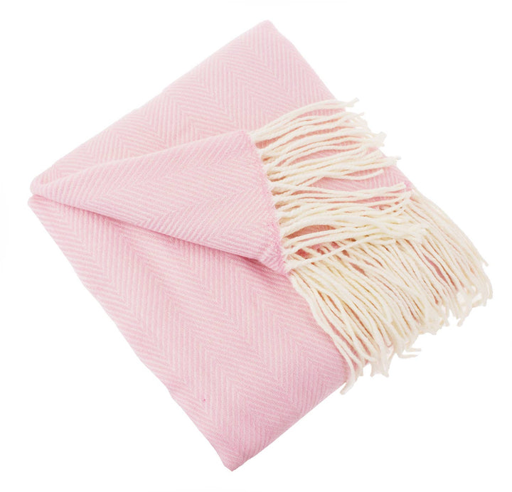Fennco Styles Pink Herringbone Throw Blanket with Fringe (50x60) - Pisgah Needleworks