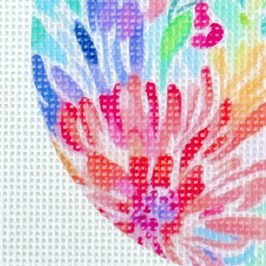 Floral Round Ornament Needlepoint Canvas – Artisan Printed 4x4 | Cotswold Co Designs - Pisgah Needleworks