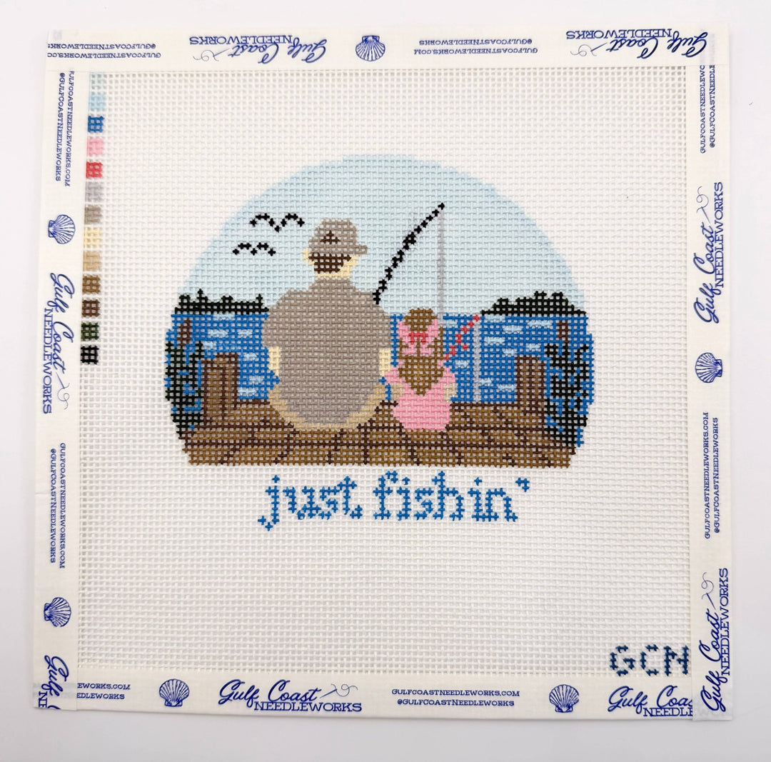 Gulf Coast Needleworks - Just Fishin' Dad & Daughter Hand-Painted Needlepoint Canvas - Pisgah Needleworks