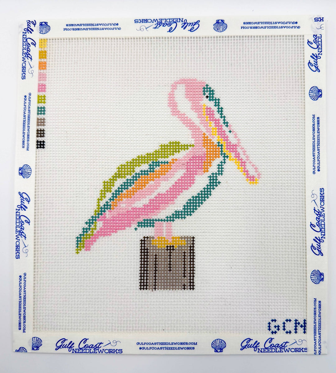 Gulf Coast Needleworks - Preppy Pastel Pelican Needlepoint Canvas | Hand-Painted - Pisgah Needleworks