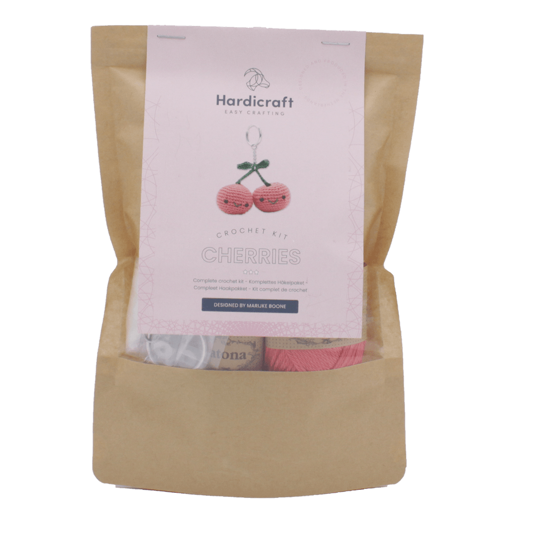 Hardicraft USA - DIY Crochet Kit - Cherries Bag Charm - Pisgah Needleworks