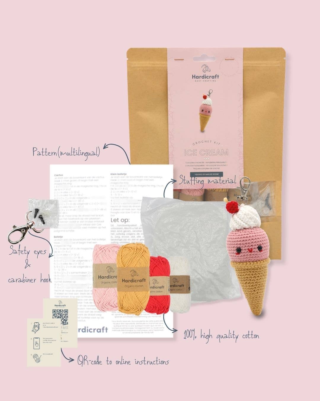Hardicraft USA - DIY Crochet Kit - Ice Cream Bag Charm - Pisgah Needleworks
